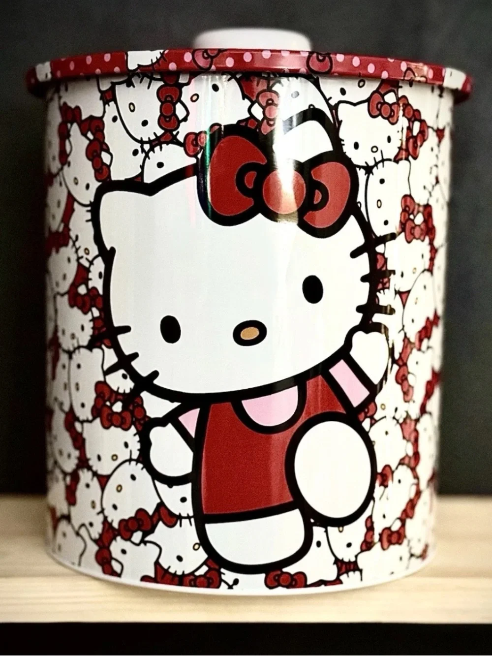 Hello Kitty Pink & White Tin Storage Canister with Lid